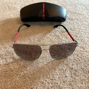 Prada Men's Silver and Red Sunglasses